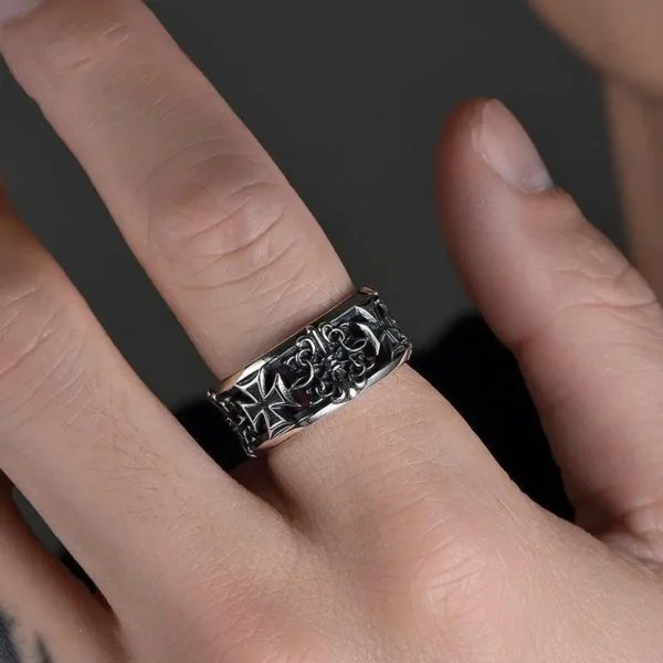 ⁦New retro cross hip-hop punk style niche opening ring for men⁩ - الصورة ⁦6⁩
