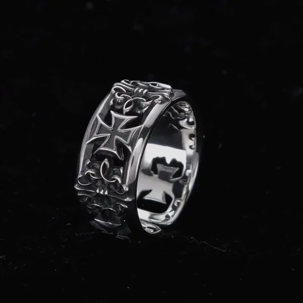 ⁦New retro cross hip-hop punk style niche opening ring for men⁩ - الصورة ⁦4⁩